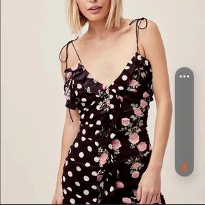 Mochi Shirred Mini Dress in Creme Roses